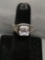 Cushion Faceted 8x8mm CZ Center w/ Round Black CZ Accented Halo & Twin Tapered Baguette Sides