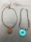 Lot of Two Fashion Necklaces, One w/ Large Circular Turquoise Pendant & One w/ Oval Jasper Pendant