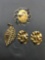 Lot of Three Various Style Fashion Jewelry, One Pair of Gold-Tone Earrings & Two Brooches