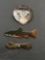 Lot of Three Various Style Fashion Brooches, One Harley Davidson, One Trout & One Ribbon Motif