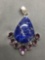 New! Awesome Large Sodalite Cabocon Gemstone w/ Faceted Amethyst Accents 2.5in Long Sterling Silver
