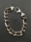 Large Gauge Figaro Link 12mm Wide 7in Long w/ Scallop Detailed Clasp Italian Made Sterling Silver