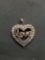 Round Faceted Diamond Accented Love Themed 20x20mm Sterling Silver Heart Pendant