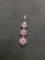 Three Tier Graduating Round Faceted Pink CZ Centers 29mm Long 5.5mm Wide Sterling Silver Journey