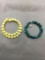 Lot of Two Gemstone Beaded Coil Bracelets, One w/ Yellow Green Gems & One w/ Bluish Green Gems