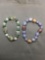 Lot of Two Gemstone & Glass Beaded 7in Long Bracelets