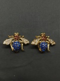 Lot of Two Matched Joan Rivers Designer Multi-Colored Rhinestone Encrusted Gold-Tone Butterfly