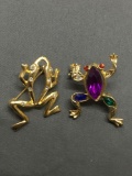 Lot of Two Gold-Tone Gemstone Accented Leapfrog Brooches