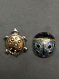 Lot of Two Fashion Brooches, One Enameled Ladybug and One Sea Turtle