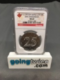 NGC Graded 2013 Canada 1 Ounce .999 Fine Silver 25th Anniversary Maple Leaf Silver Bullion Round