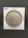 1922 United States Peace Silver Dollar - 90% Silver Coin from Estate