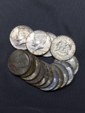 15 Count Lot of 40% Silver United States Kennedy Silver Half Dollars from Estate