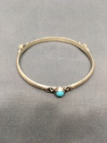 Signed Designer Mexican Made Solid Sterling Silver Bangle Bracelet w/ Three Round Turquoise Cabochon