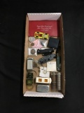 Tray of Vintage Collectibles with Sterling, Knives, Coins, Hot Wheels, and More