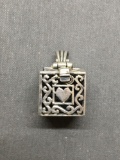 Live, Laugh & Love Themed Filigree Detailed 12x12x12mm Sterling Silver Opening Prayer Box Pendant