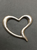 Modern Contour Design 50mm Tall 50 mm Wide 3mm Deep Sterling Silver Ribbon Heart Pendant