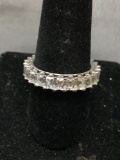 Shared Prong Set Baguette Faceted CZ Featured 5mm Wide Sterling Silver Eternity Band