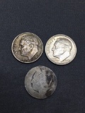 Lot of 3 SILVER US Roosevelt Dimes