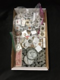 Tray of Foreign Coins, Pennies in Holders, Nickel Book & Uncirculated Coins
