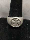 Templar Cross Design Insignia 13mm Wide Sterling Silver Ring Band