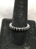 Shared Prong Set Round Faceted Black CZ Featured 2.75mm Wide Sterling Silver Eternity Band