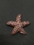 Round Faceted Pink CZ Encrusted 33mm Wide 31mm Tall 4mm Deep Rose-Tone Sterling Silver Starfish