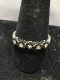 Five Inverted Hearts w/ Black CZ Halo & White CZ Centers 5mm Wide Sterling Silver Anniversary Band