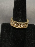 Milgrain Edged Round Faceted CZ Accented Diamond Pattern 7mm Wide Gold-Tone Sterling Silver Eternity