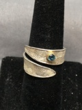 Jill Brahms Designer Textured 14mm Wide Tapered Bypass Sterling Silver Ring Band w/ Round Faceted
