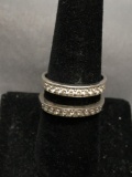 Twin Rows of Round Faceted CZ Featured 10mm Wide w/ 3mm Wide Opening Sterling Silver Engagement Ring