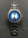 Round 35mm Bezel Fossil Blue Designer Model AM-3475 Water Resistant Diver's Stainless Steel Watch w/