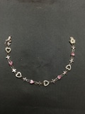 Alternating Faux Gem Hearts & Pink Faceted Heart CZ Centers w/ Cross Detail 8mm Wide 8im Long