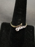 Graduating Round Faceted CZ Featured Two-Tone Bypass 14kt Gold Ring Band - Size 9