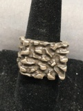 Handmade Oxidize Finished Nugget Design 17mm Wide Tapered Sterling Silver Ring Band