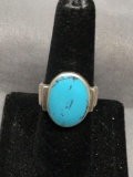 Bezel Set Oval 18x13 mm Turquoise Cabochon Center High Polished Sterling Silver Ring Band