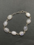 New! Gorgeous Eight Blue Fire Moonstone Cabochon 7-9in Long Sterling Silver S-Clasp Bracelet