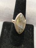 Marquise Fashioned 26x12 mm Labradorite Cabochon Center Split Shank Sterling Silver Ring Band