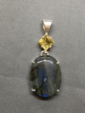 New! Gorgeous AAA Quality Blue Fire Labradorite Oval Center w/ Faceted Citrine Accent 2in Long