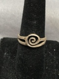 Hanmade Swirl Design 9mm Wide Tapered Sterling Silver Ring Band