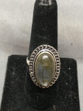 New! Beautiful Large Detailed Oval Blue Fire Labradorite Sterling Silver Ring Band-Size 8.5