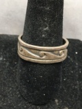 Antique Finished Ying Yang Wave Eternity Design 8mm Wide Sterling Silver Band