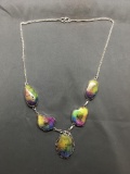 New! AAA Quality Gorgeous Heavy Watermelon Multi-Color Druzy Silce 20in Long Stamped Sterling Silver