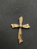 Engraving Detailed 25mm Tall 17mm Wide 14kt Gold-Filled Cross Pendant w/ Pearl Center