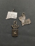 Lot of Three Sterling Silver Charms, World Destination Themed