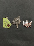 Lot of Three Sterling Silver Charms, World Destination Themed