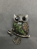 New! Amazing Unique Ruby Zoisite 2 1/8in Long Sterling Silver Owl Pendant w/ Black Onyx Eyes