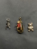 Lot of Three Sterling Silver Charms, Teddy Bear Themed