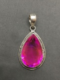 New! Gorgeous Large Pinkish Violet Pear Faceterd Tourmaline 2in Long Sterling Silver Pendant