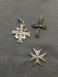 Lot of Three Sterling Silver Cross Charms