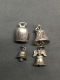 Lot of Four Sterling Silver Bell Charms